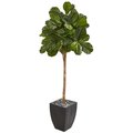 Nearly Naturals 71 in. Fiddle Leaf Fig Artificial Tree in Black Planter 9577